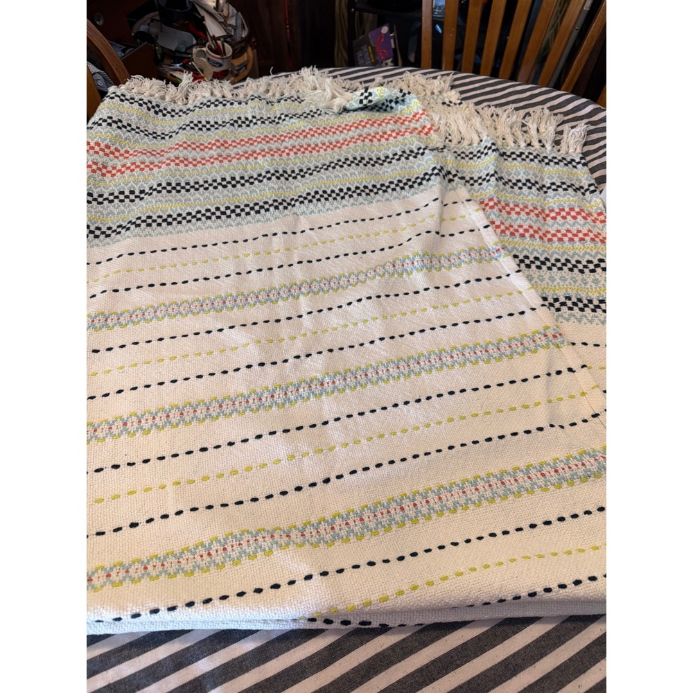 Kensie Home Woven Throw Blanket Multi Color Striped Fringed Boho